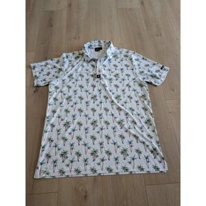 Bad Birdie Men's Palm Tree Print Polo Golf Shirt Tropical Button Down Men's XL